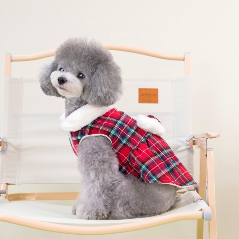 Zateplené zimné šaty pre psy s karovaným vzorom