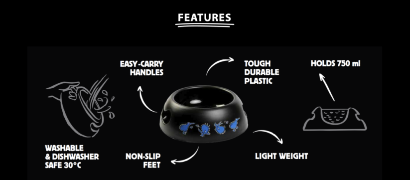 Miska pre psa KIWI WALKER, 750 ml (BLACK BOWL)