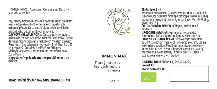 HerbalVet - Tekutý extrakt z liečivých húb pre zvieratá - IMMUN MAX